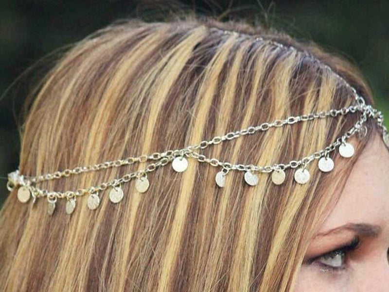 Missgrace HMetal Chain Jewelry Headband Head Hair Band Tassels Pearl - Image 3